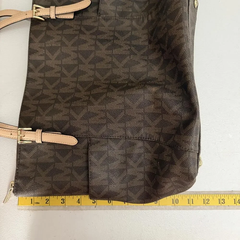 Michael Kors Tote Bag Womens Large Brown Logo PVC Leather Zip Shoulder Handbag